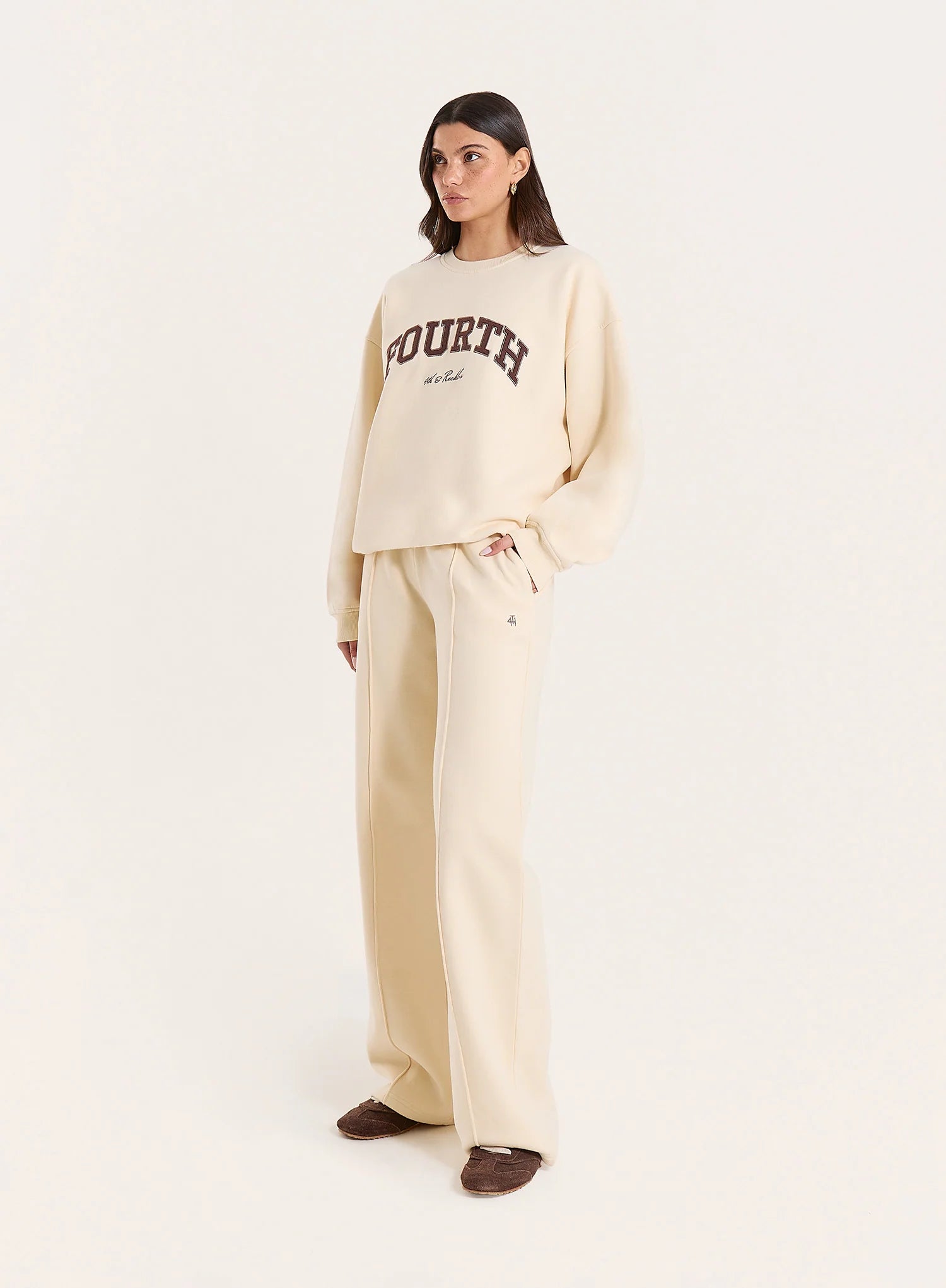 Cream 4th Wide Leg Branded Joggers