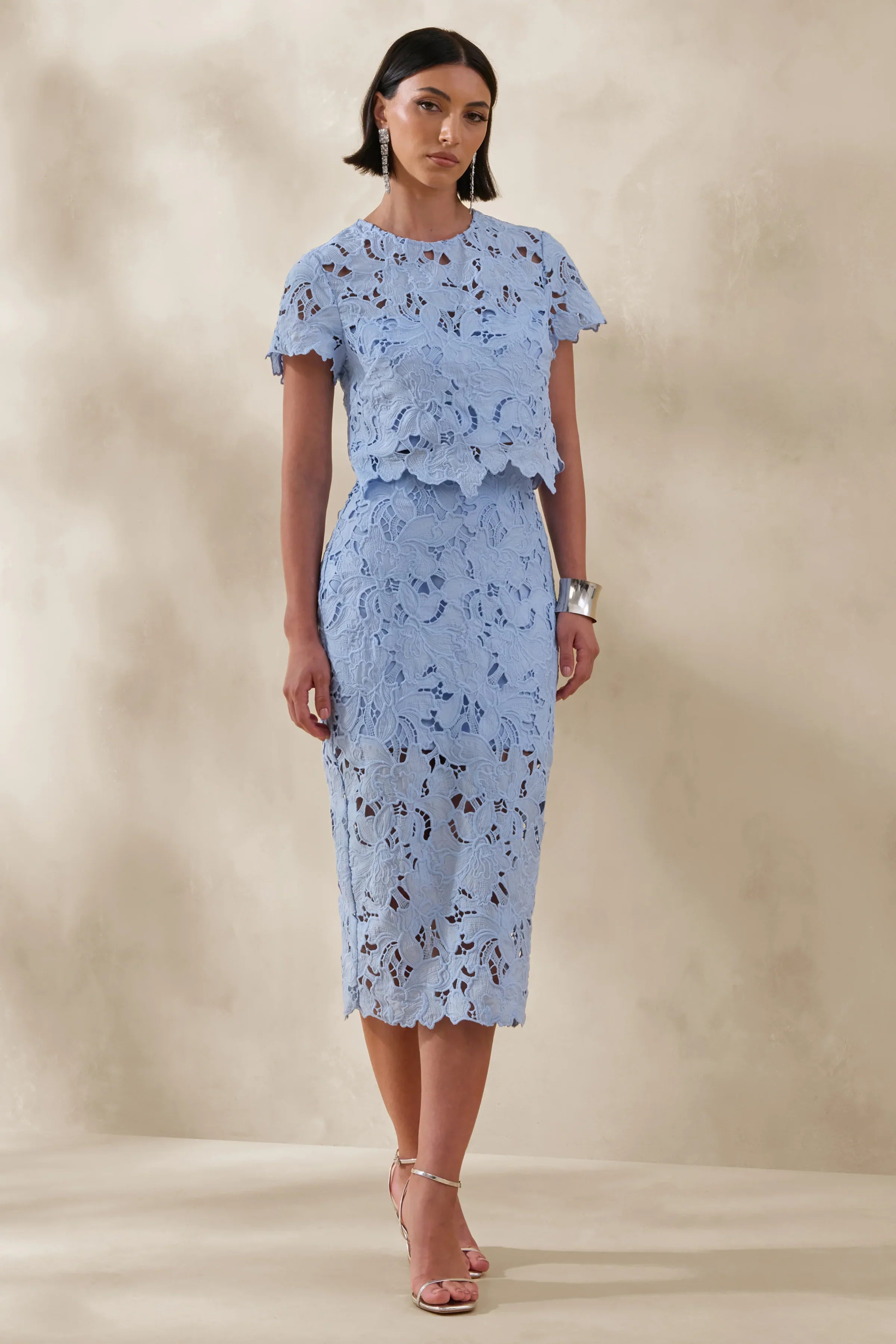 Aisling Powder Blue Lace Midi Skirt