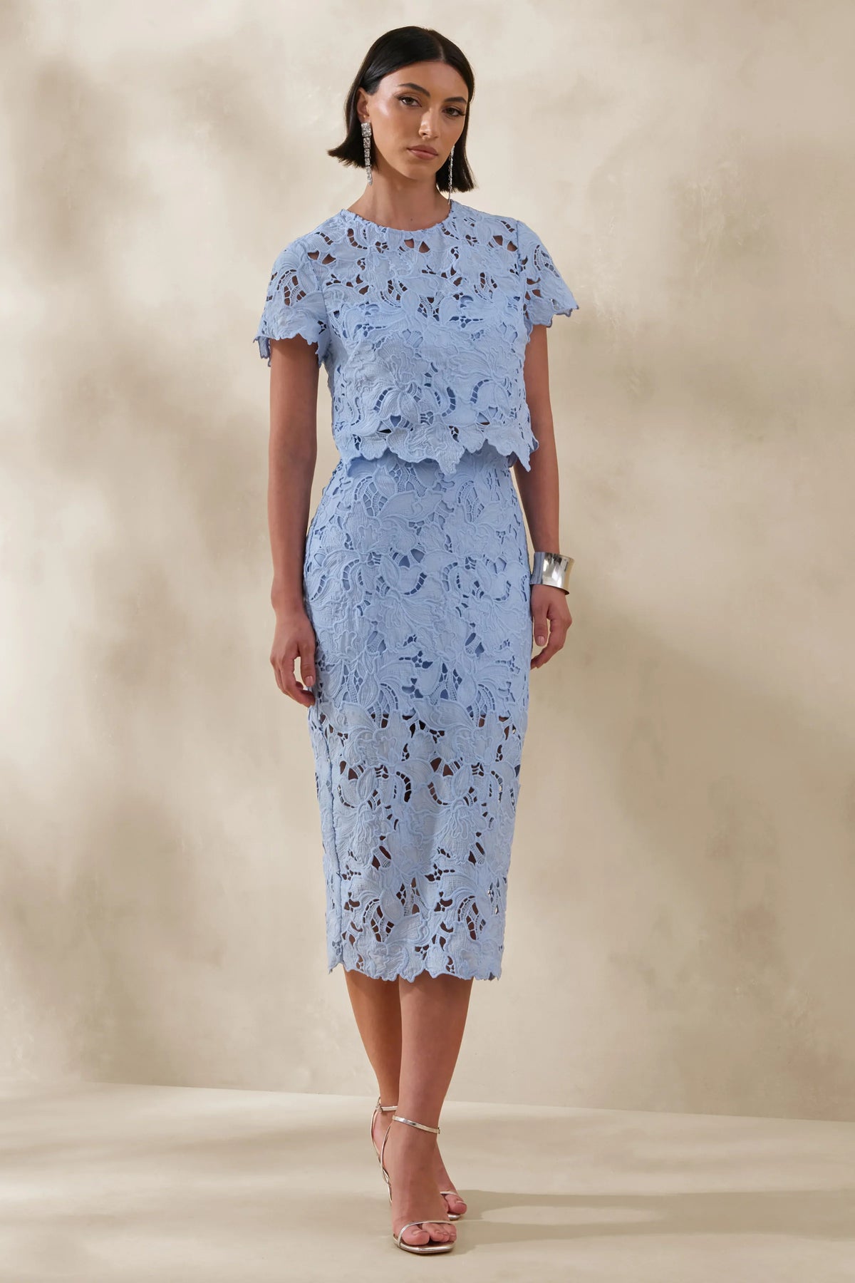 Aisling Powder Blue Lace Midi Skirt
