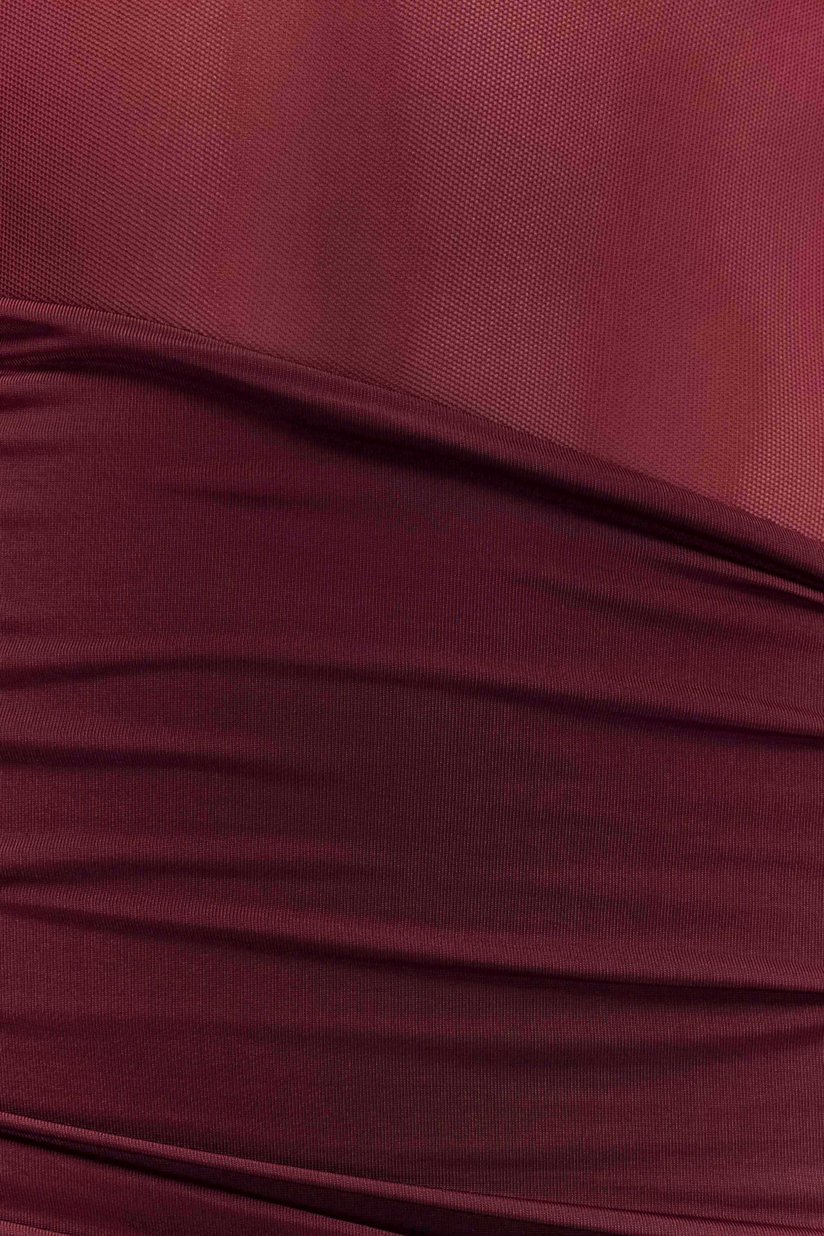 Dallas One Shoulder Mesh Maxi Dress Burgundy