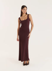 Chocolate Knitted Embellished Scoop Neck Dress