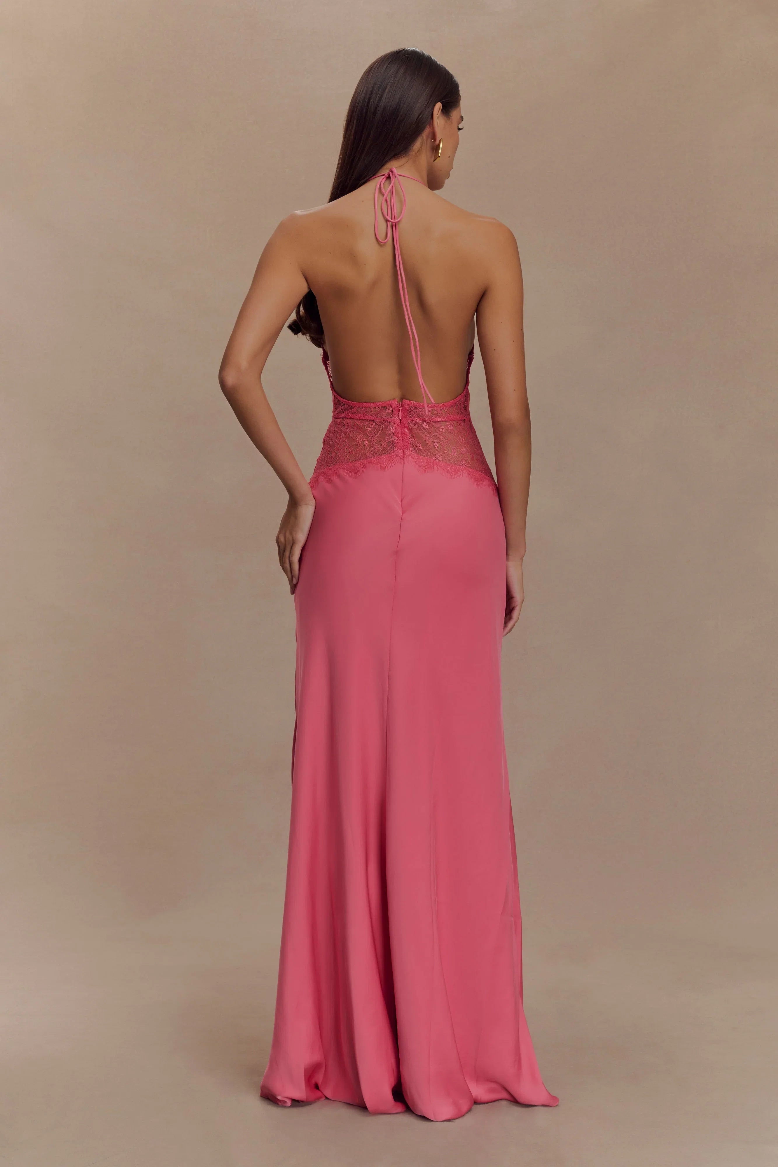Dinah Lace And Satin Maxi Dress Blush Rose