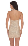 Sequin Plunge Cowl Neck Dress in Gold