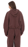 Cropped Fleece Zip Up Hoodie in Brown