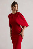 Kianne Red Draped Short Sleeve Maxi Dress