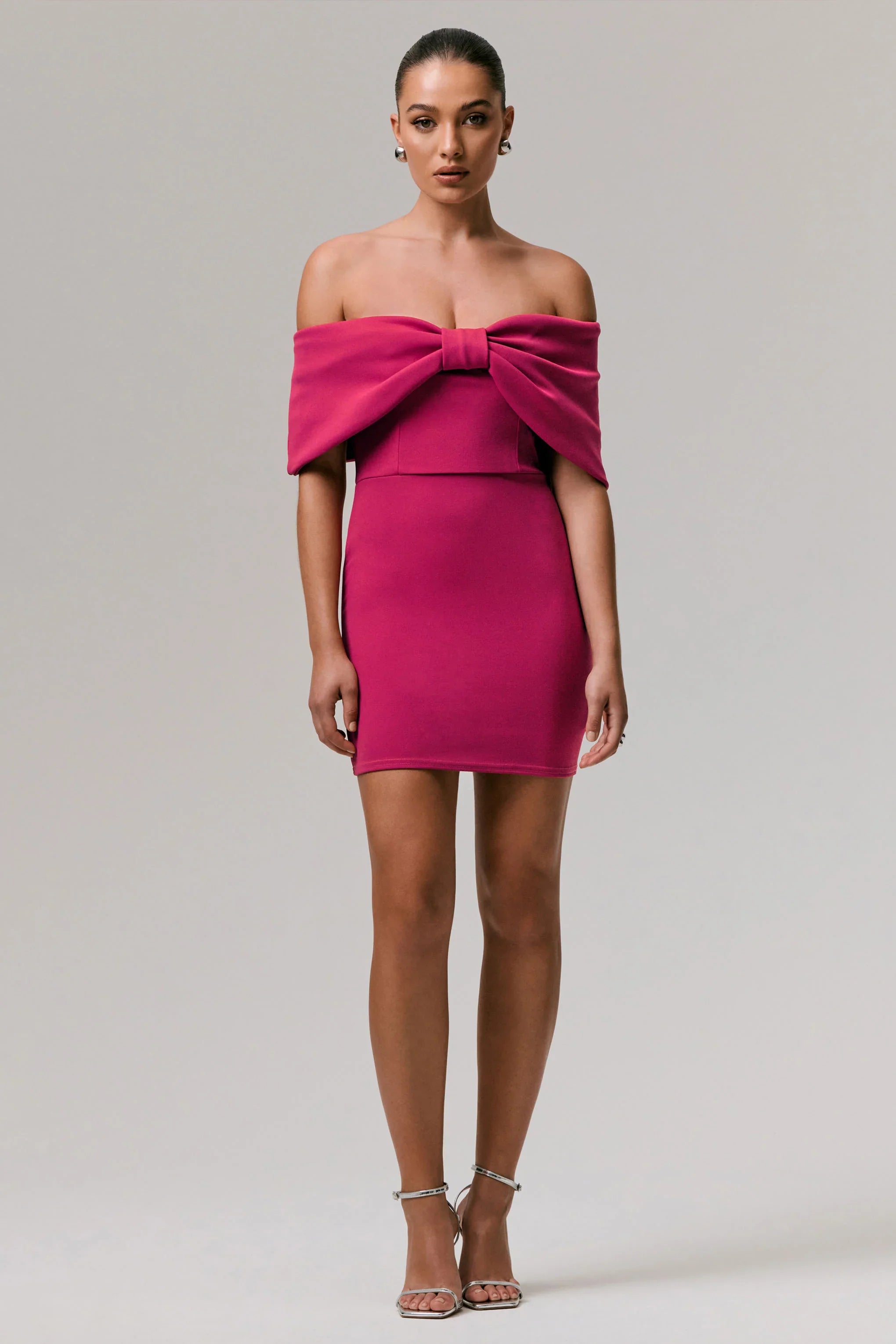 Sadie Hot Pink Bow Bardot Mini Dress