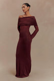 Kaitlin One Shoulder Slinky And Mesh Maxi Dress Burgundy