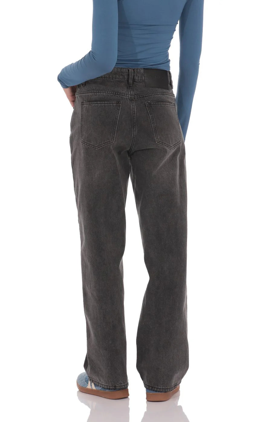 Drawstring Denim Jeans in Faded Black