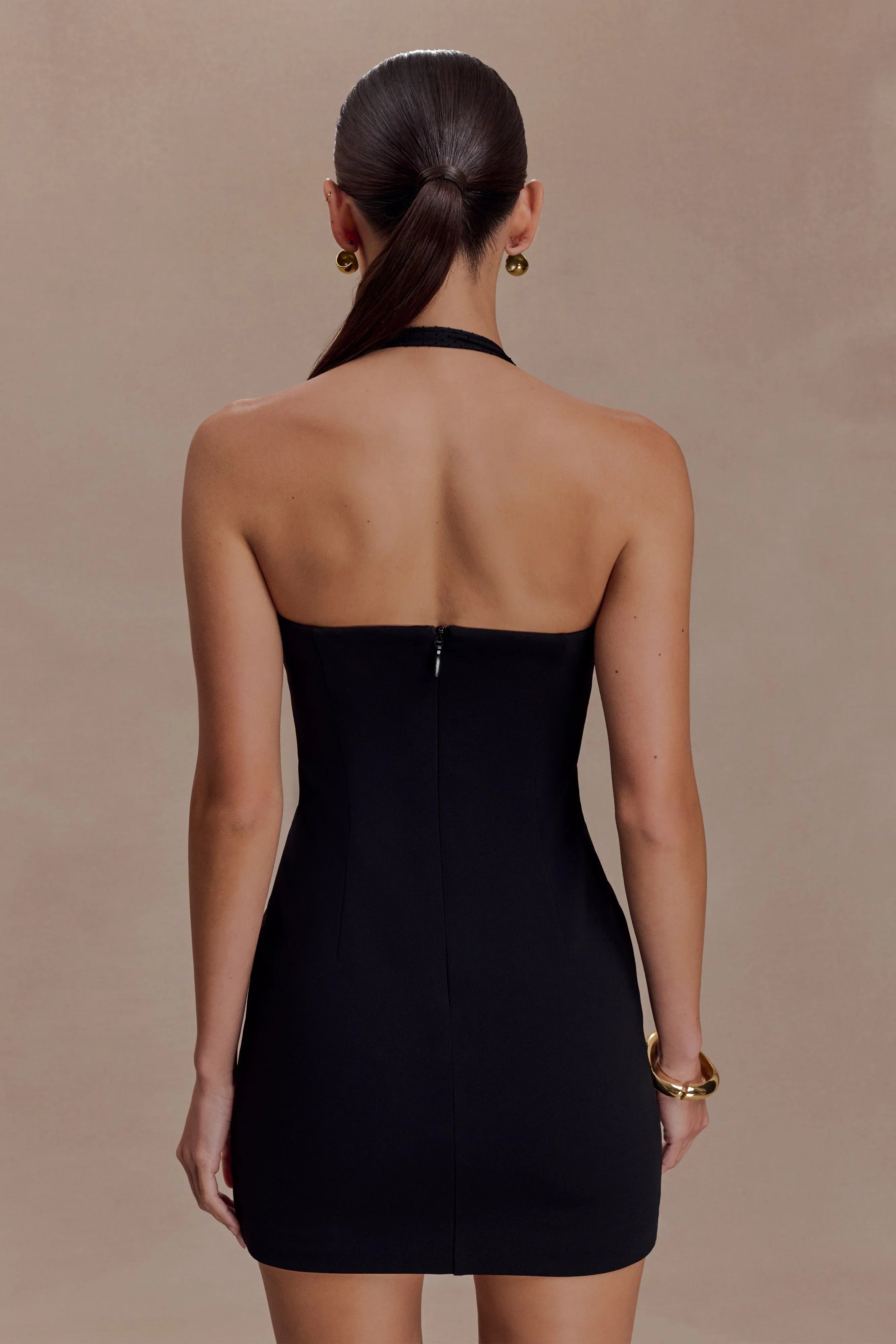 Cressida Crepe Halter Mini Dress Black