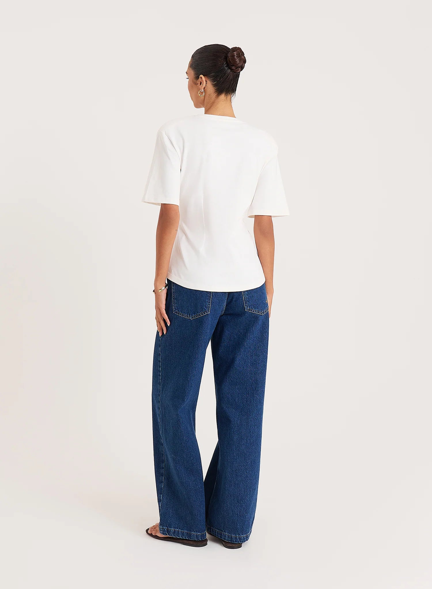 White Shoulder Pad Cinched Waist T Shirt