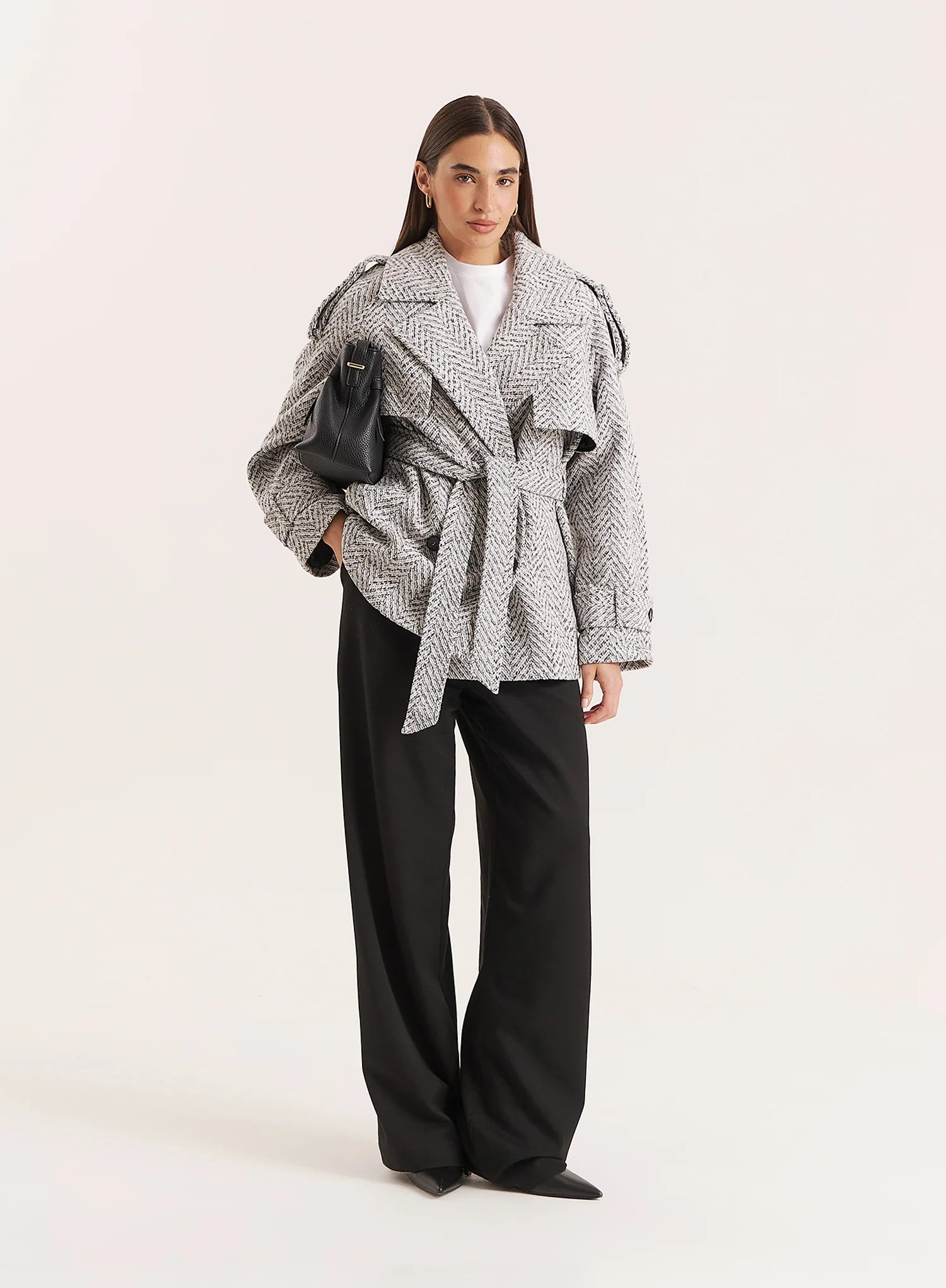 Light Grey Marl Belted Trench Coat