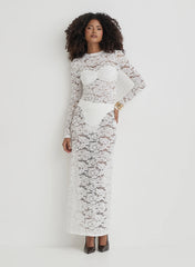 White Lace Long Sleeve Bust Detail Top