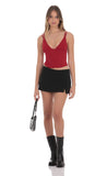 Corset V Neck Top in Red