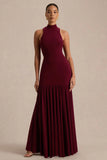 Tasmin Burgundy High Neck Maxi Dress With Drop Waist