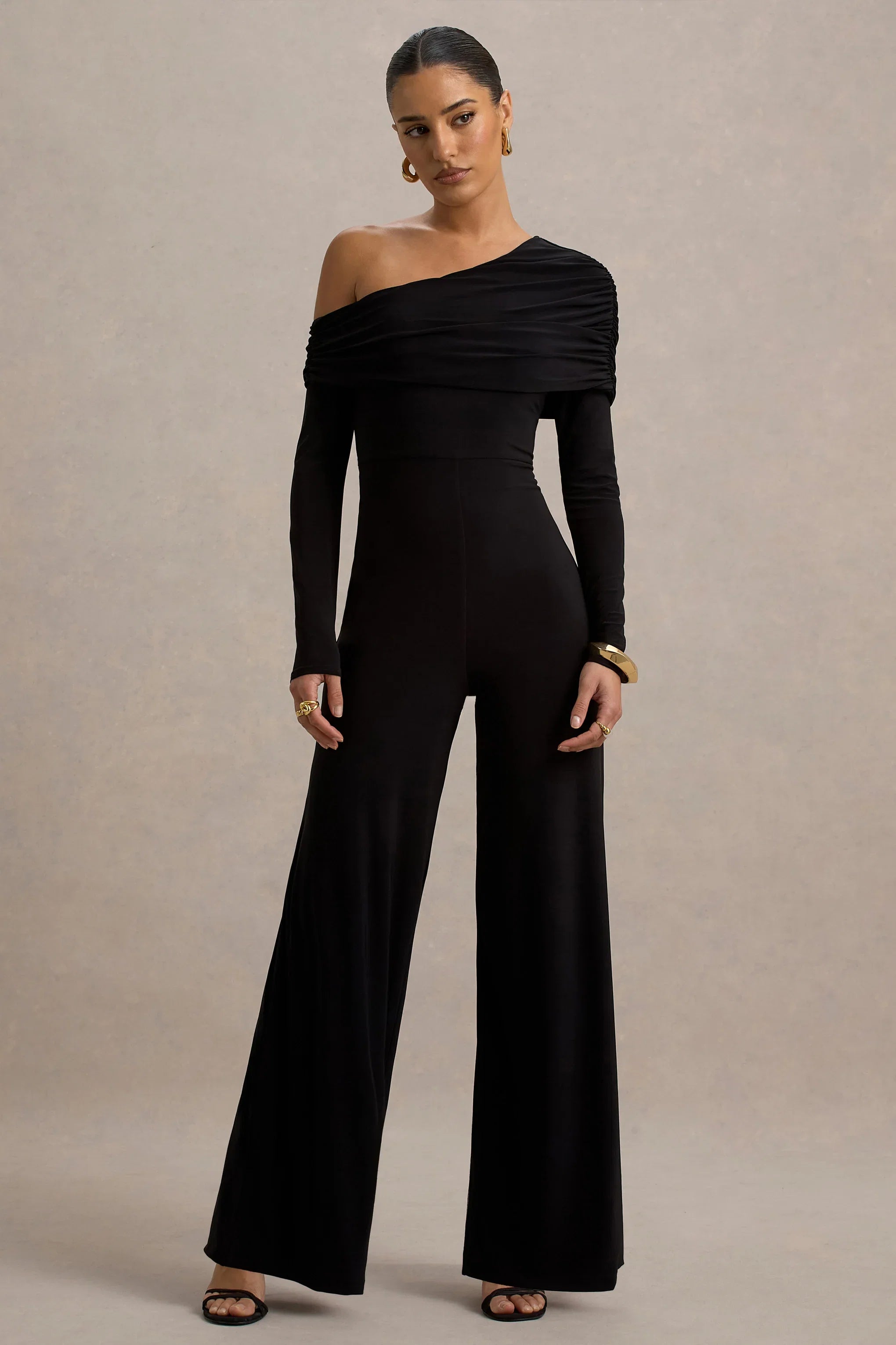Gracious Black Jumpsuit With Asymmetric Neckline