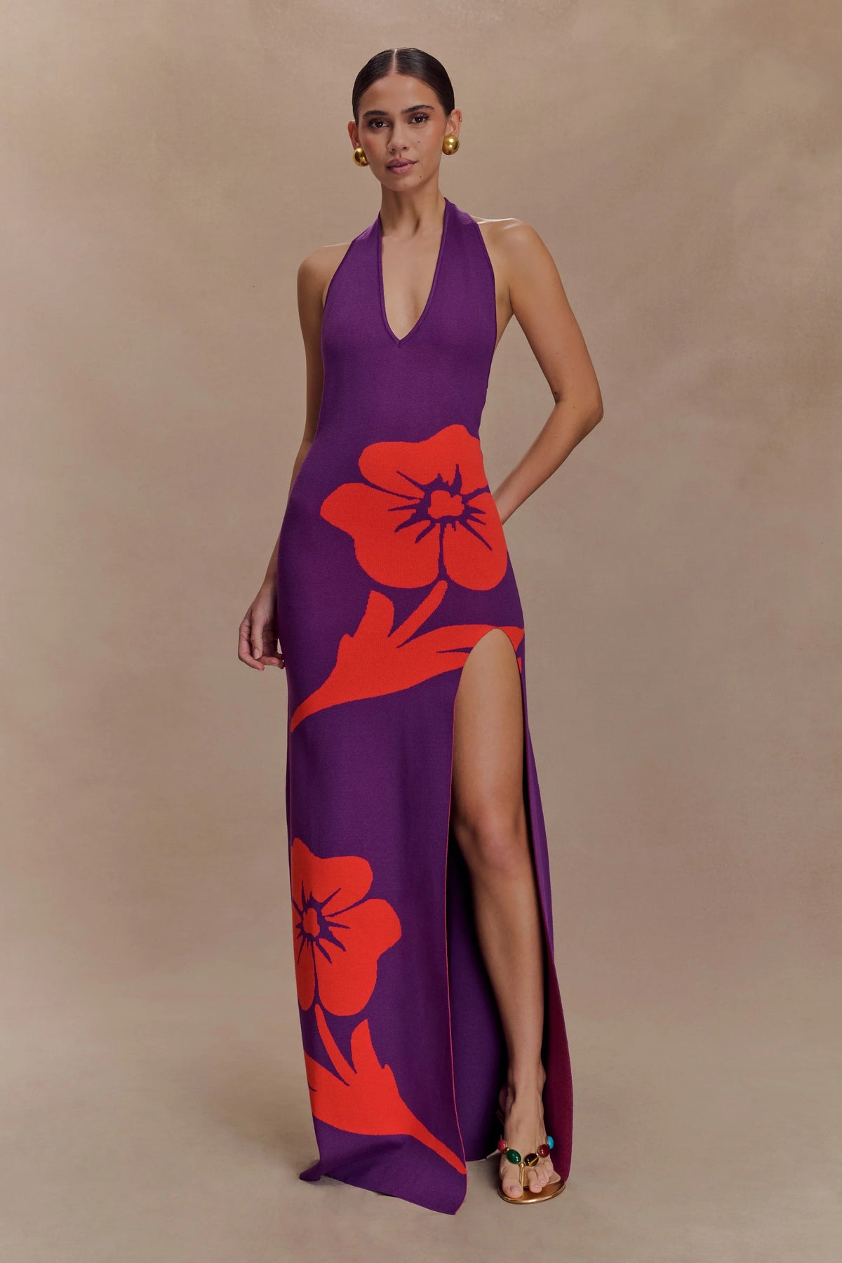 Stacy Knit Halter Maxi Dress Purple Red