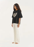 Black Embroidered Shell Oversized T Shirt