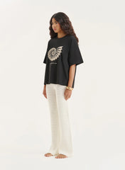 Black Embroidered Shell Oversized T Shirt