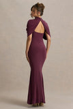 Cleora Burgundy Twist Cape Maxi Dress