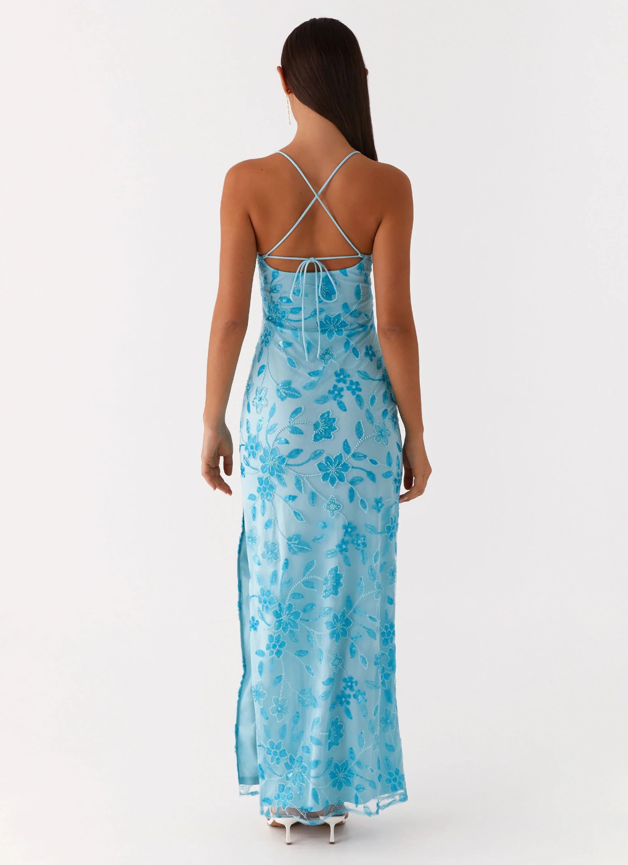 Bright Lights Beaded Maxi Dress Blue