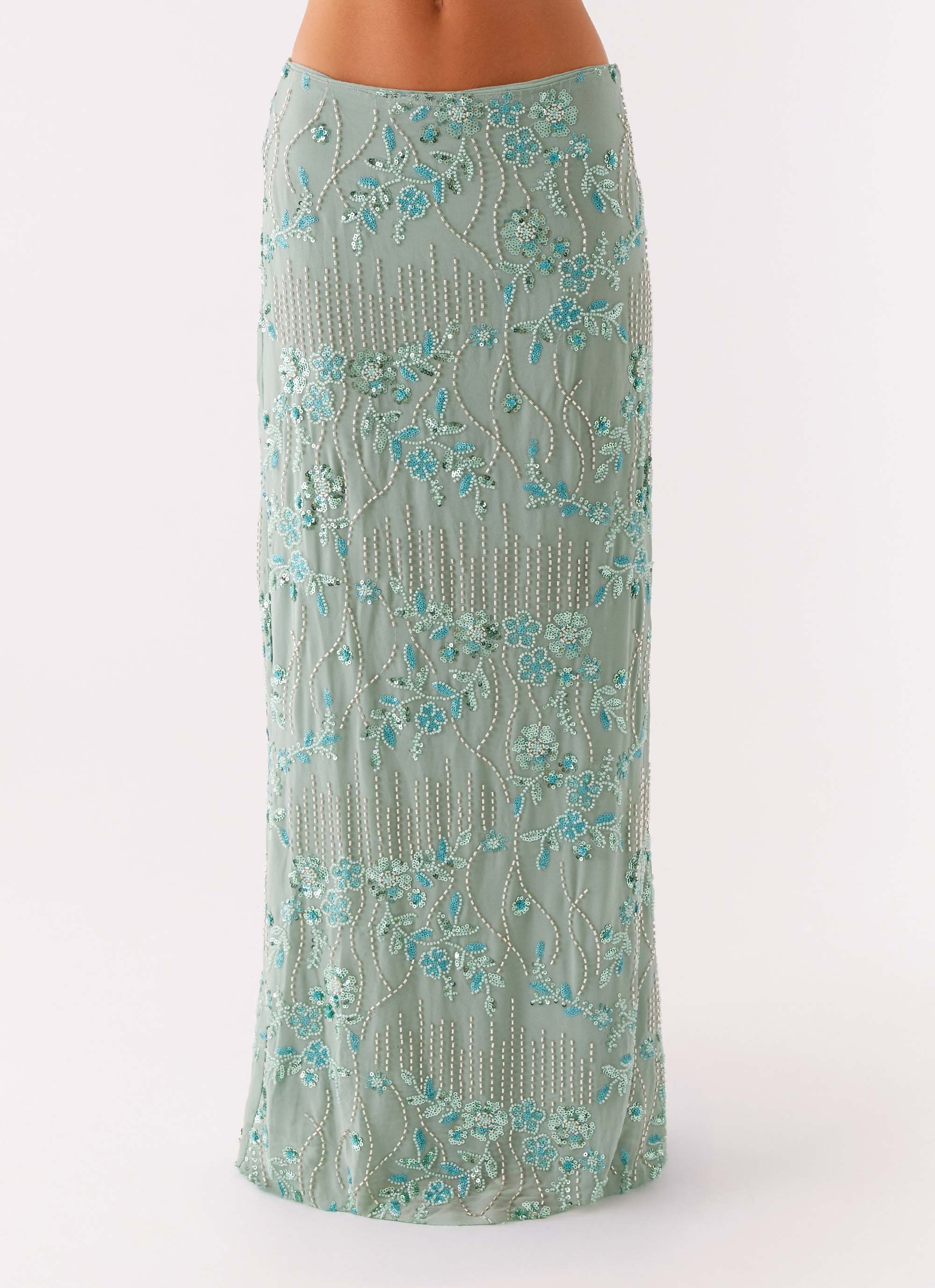 Corinna Low Rise Sequin Maxi Skirt Mint