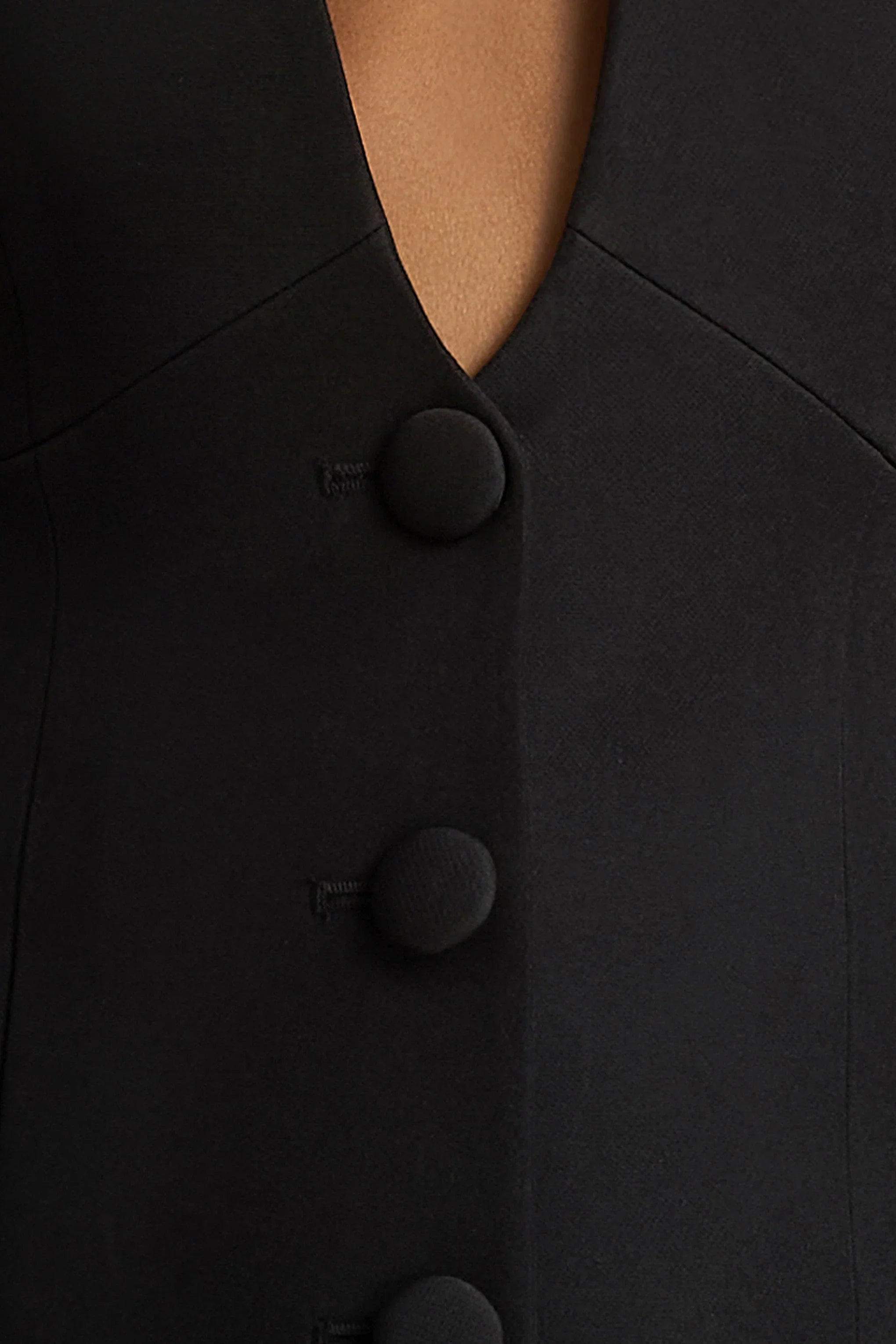 Rosalina Black Extreme Plunge Neck Tailored Blazer