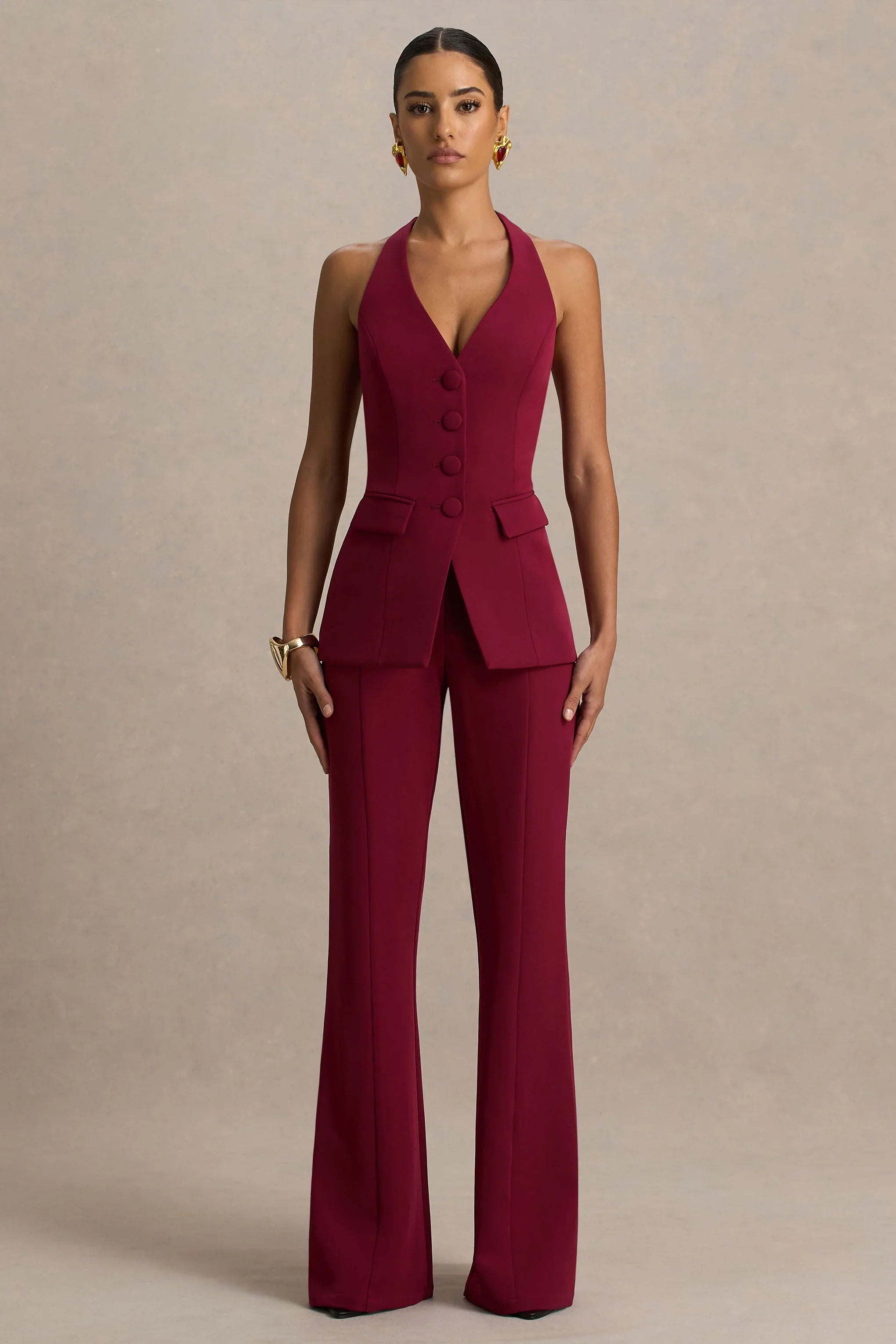 Carina Burgundy Flared Leg Tailored Trousers