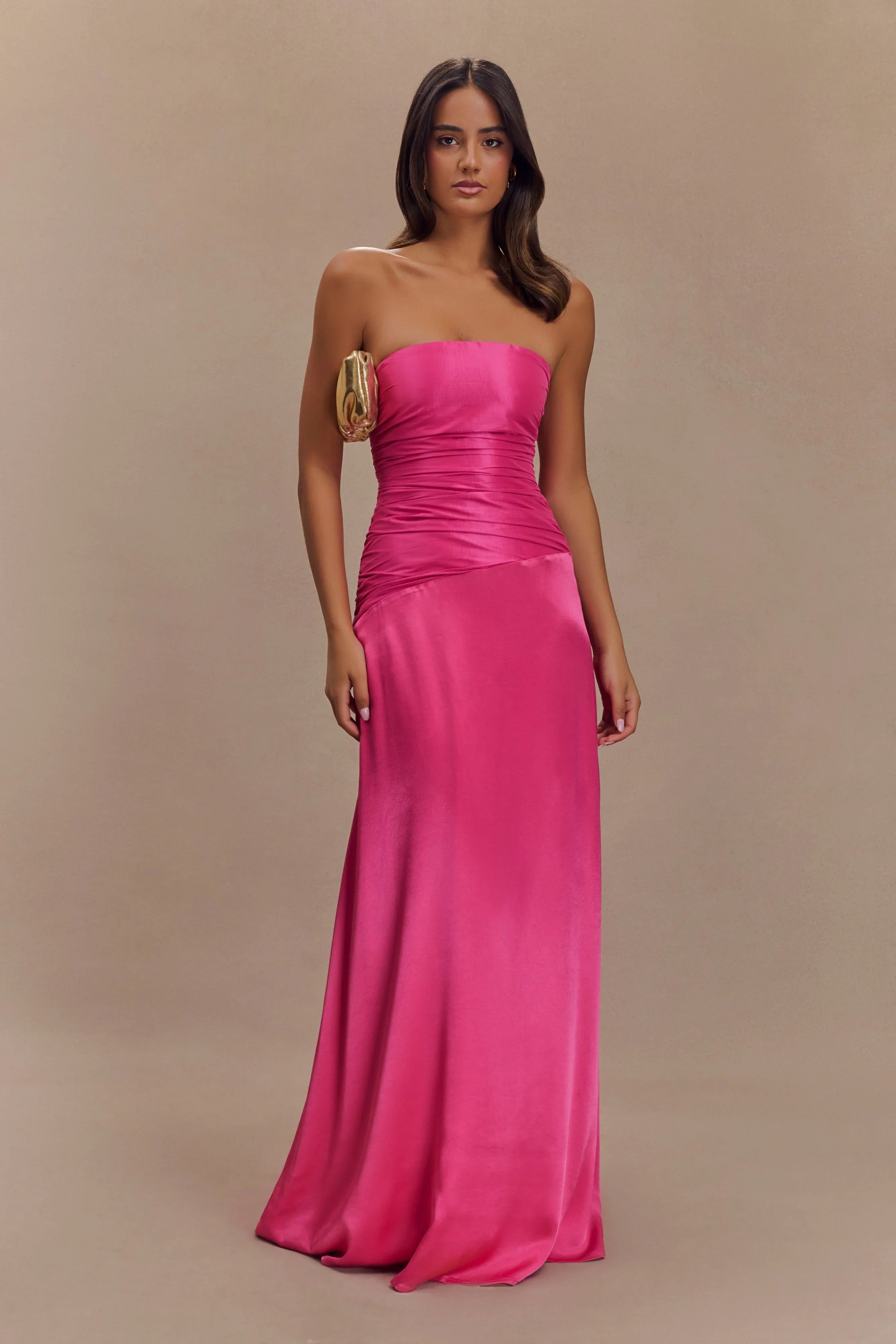 Serena Strapless Taffeta Maxi Dress Crimson Pink