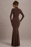 Tova Chocolate High Neck Long Sleeve Maxi Dress