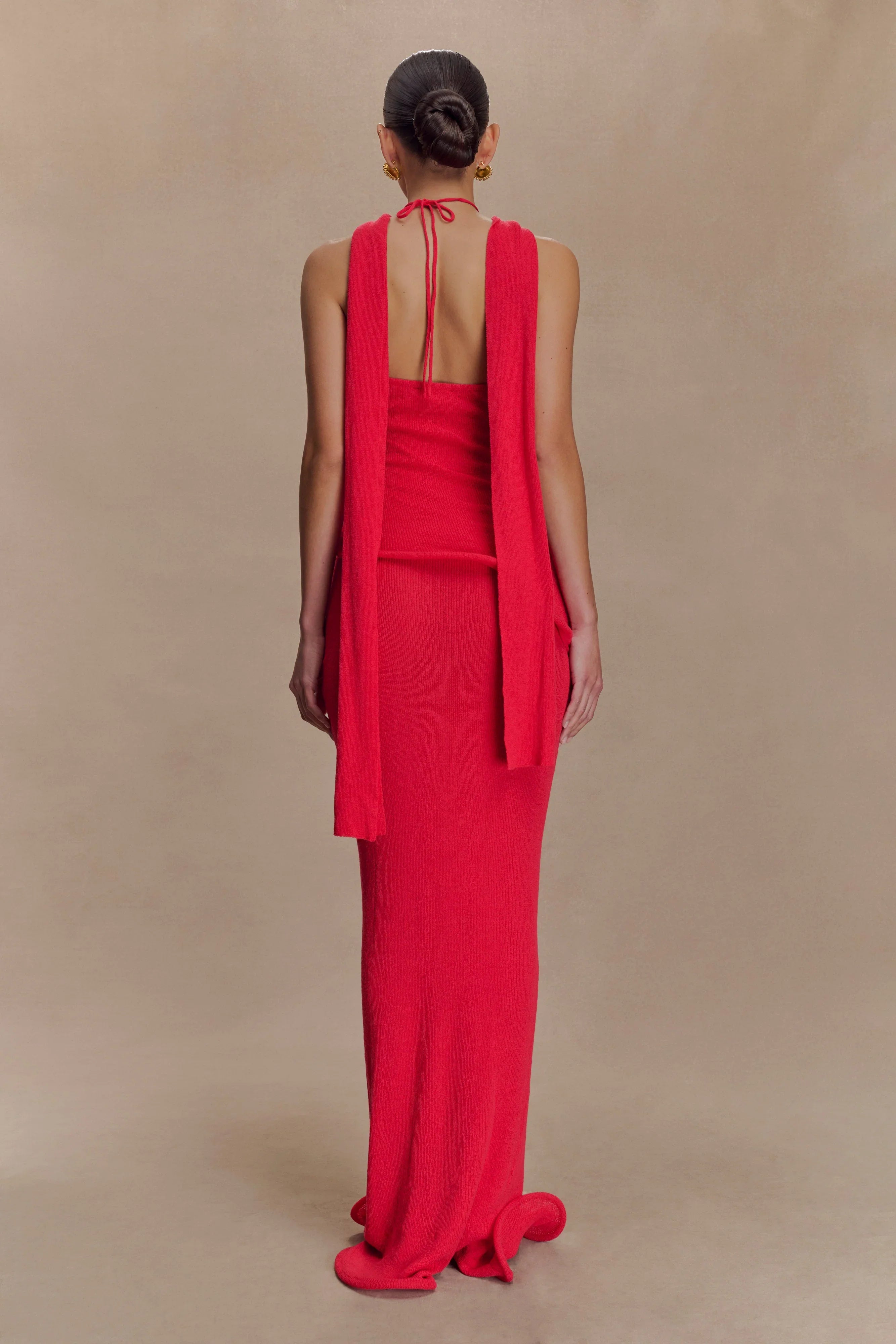 Caprice Halter Knit Maxi Dress Red