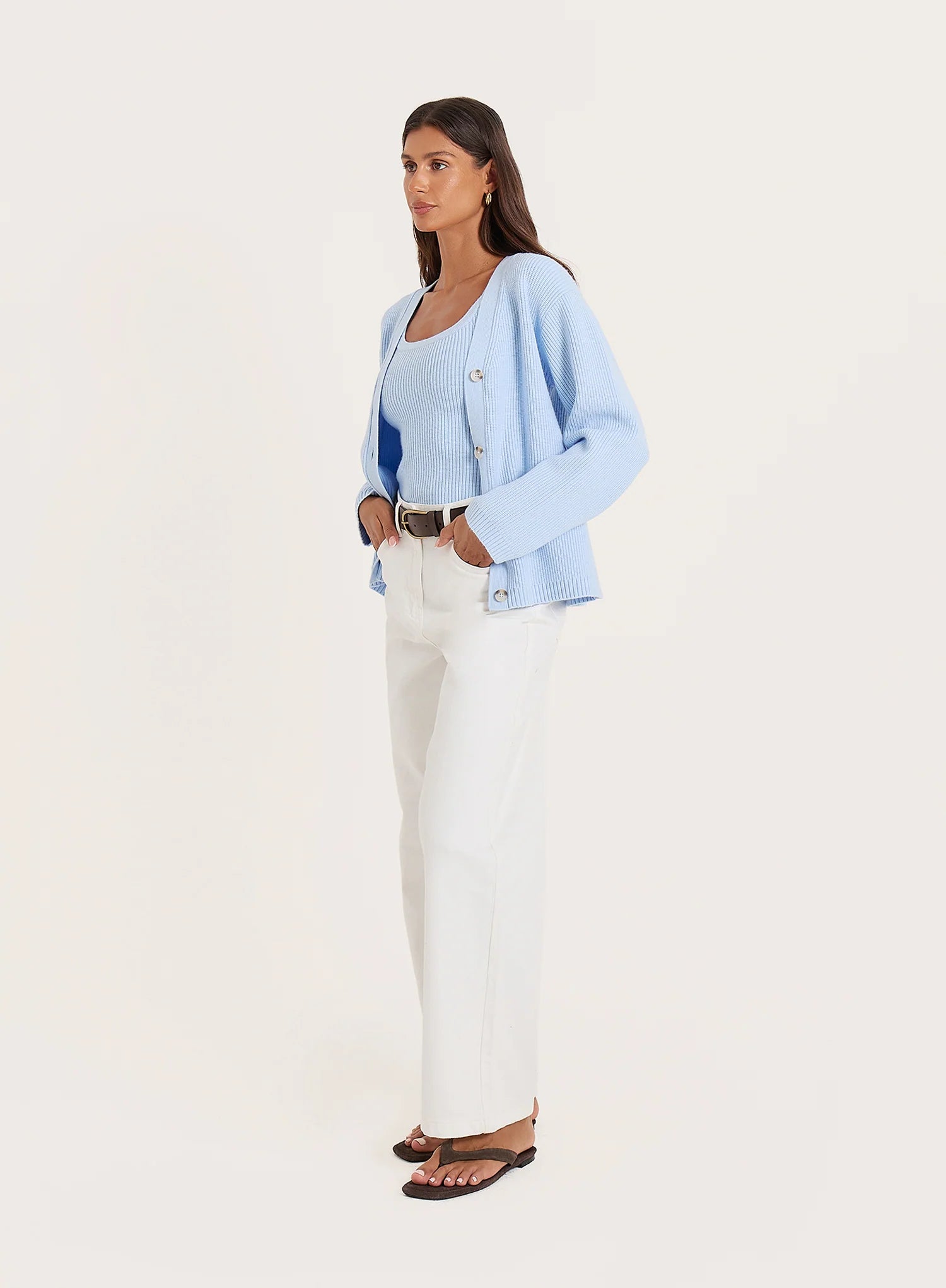 Blue Knitted Long Sleeve Cardigan