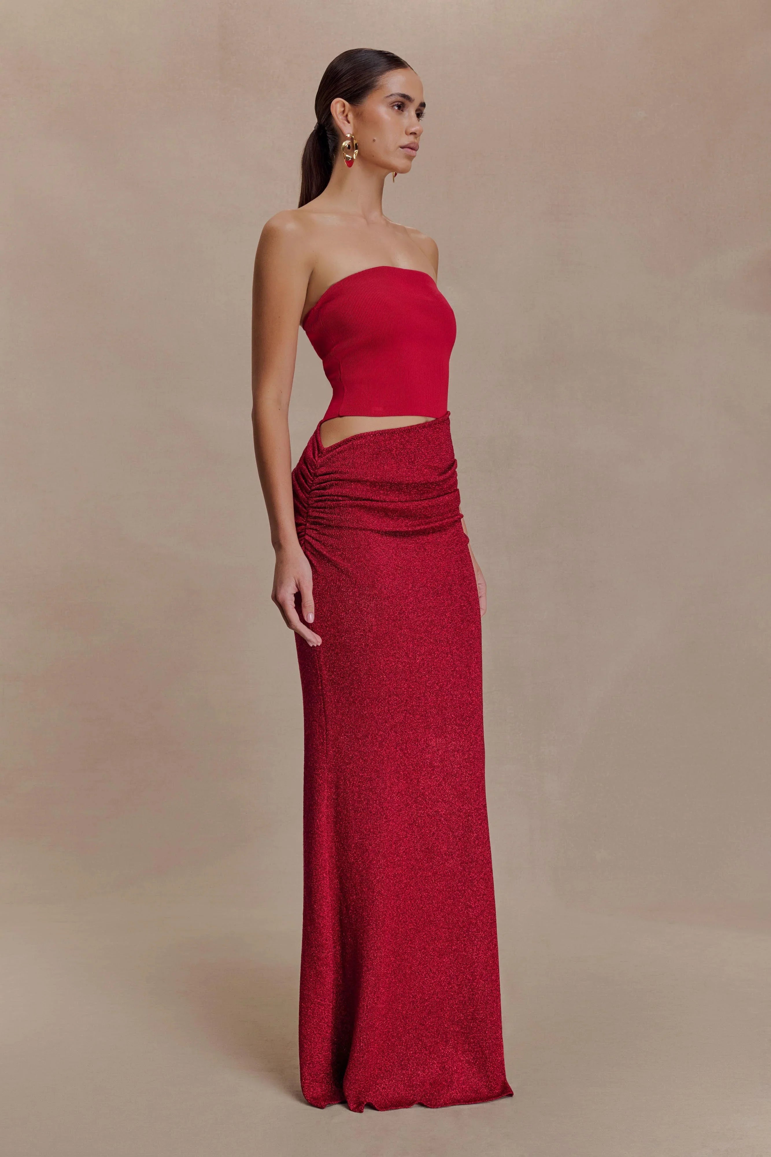 Jasiel Strapless Knit Maxi Dress Red