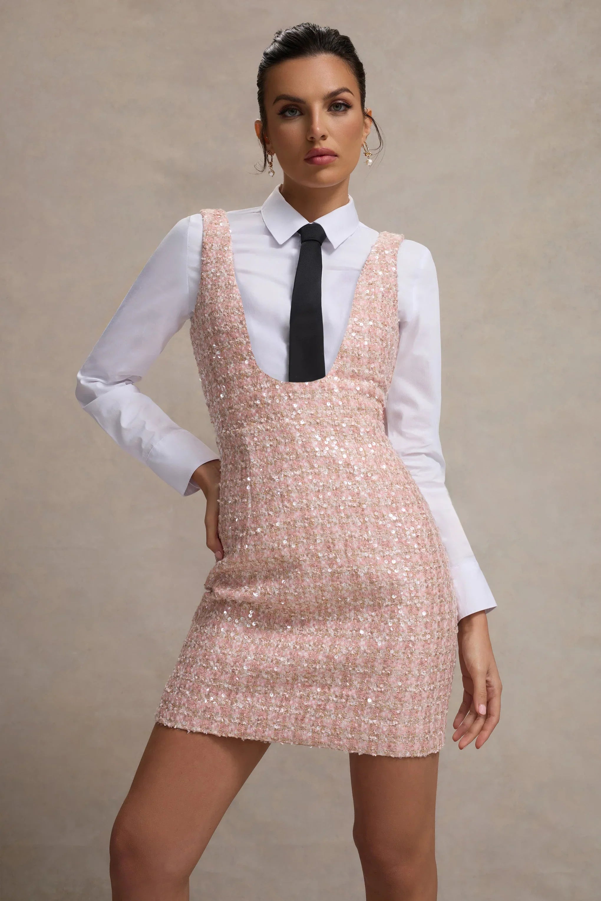 Oxford Pink Boucle Sleeveless Pinafore