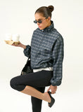 Check Print Funnel Neck Windbreaker Jacket
