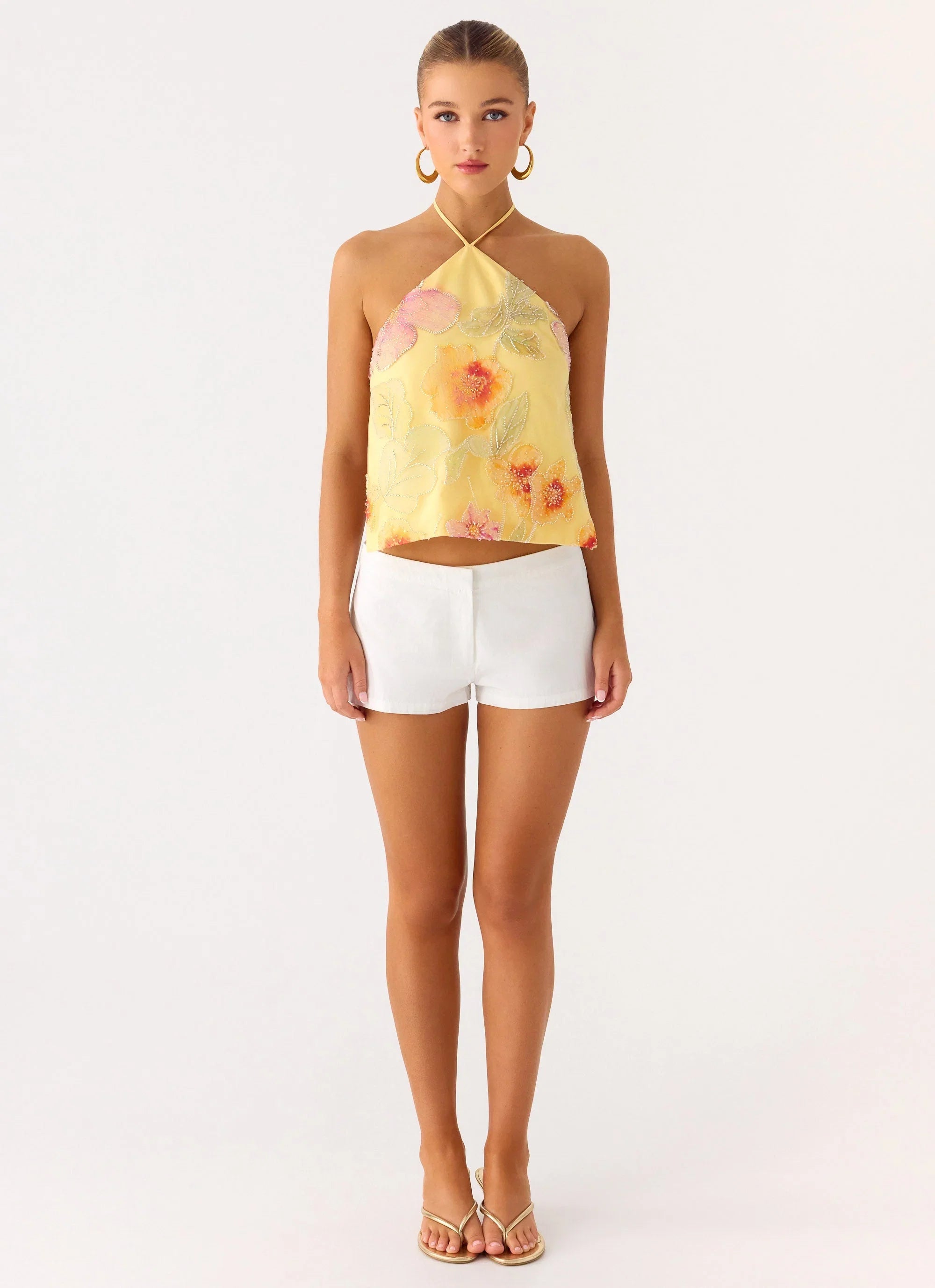 Bliss Beaded Halter Top Floral Beaded