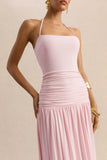Nicolette Pink Square Neck Maxi Dress With Ruched Detailing