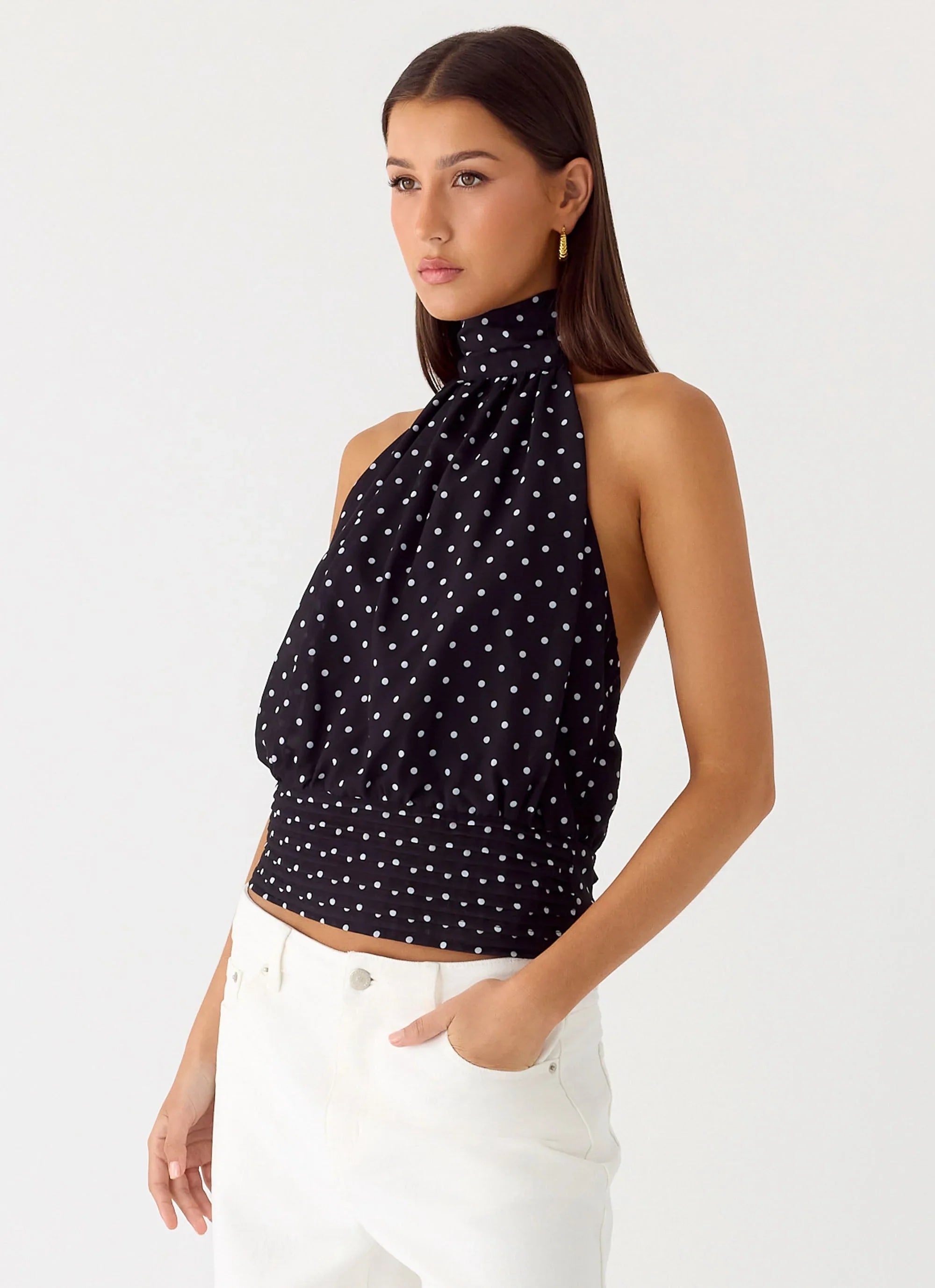 Willow Chiffon Top Black Polkadot