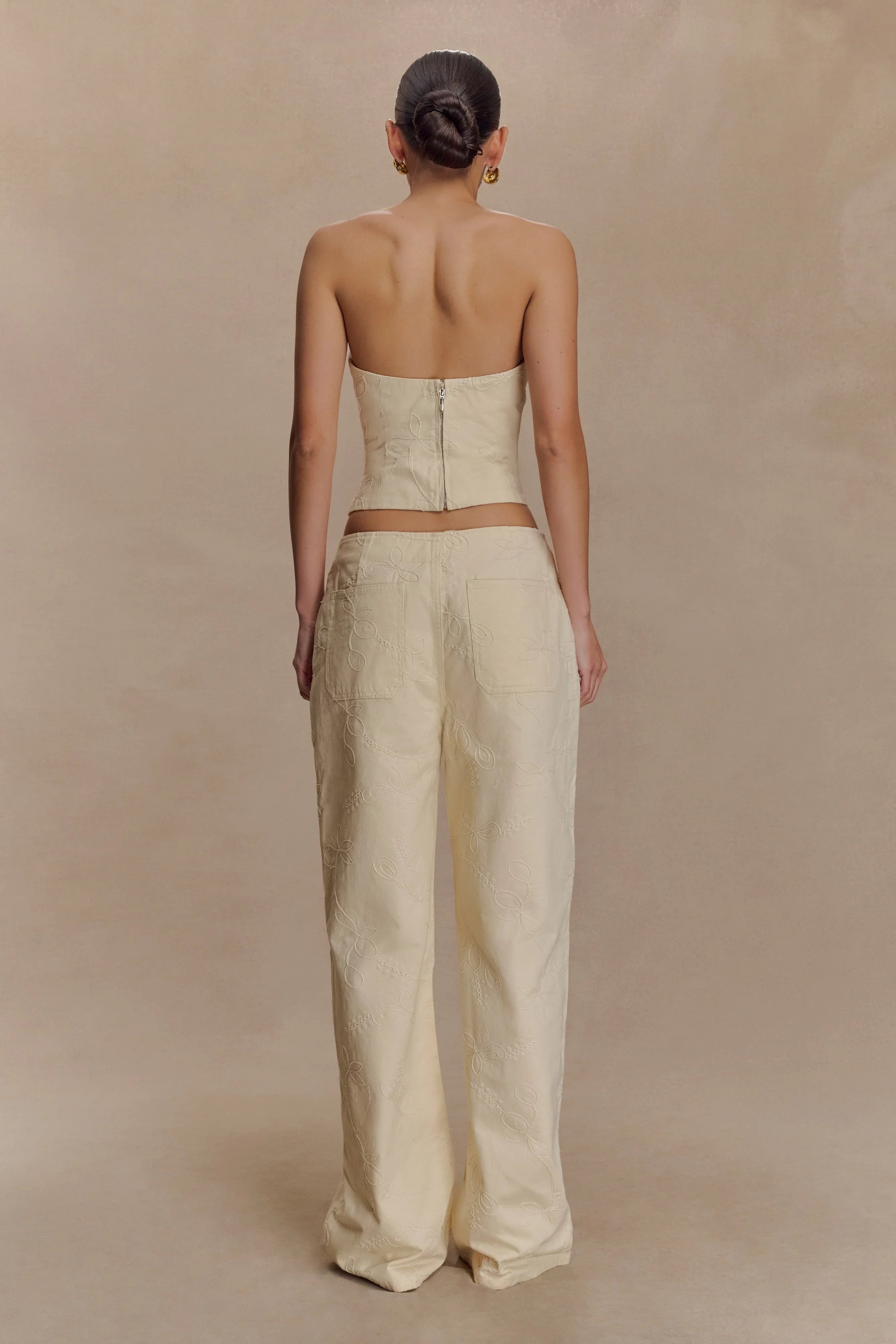 Ebony Embroidered Denim Jeans Cream
