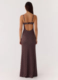 Vamonos Maxi Dress Chocolate Blue Dot