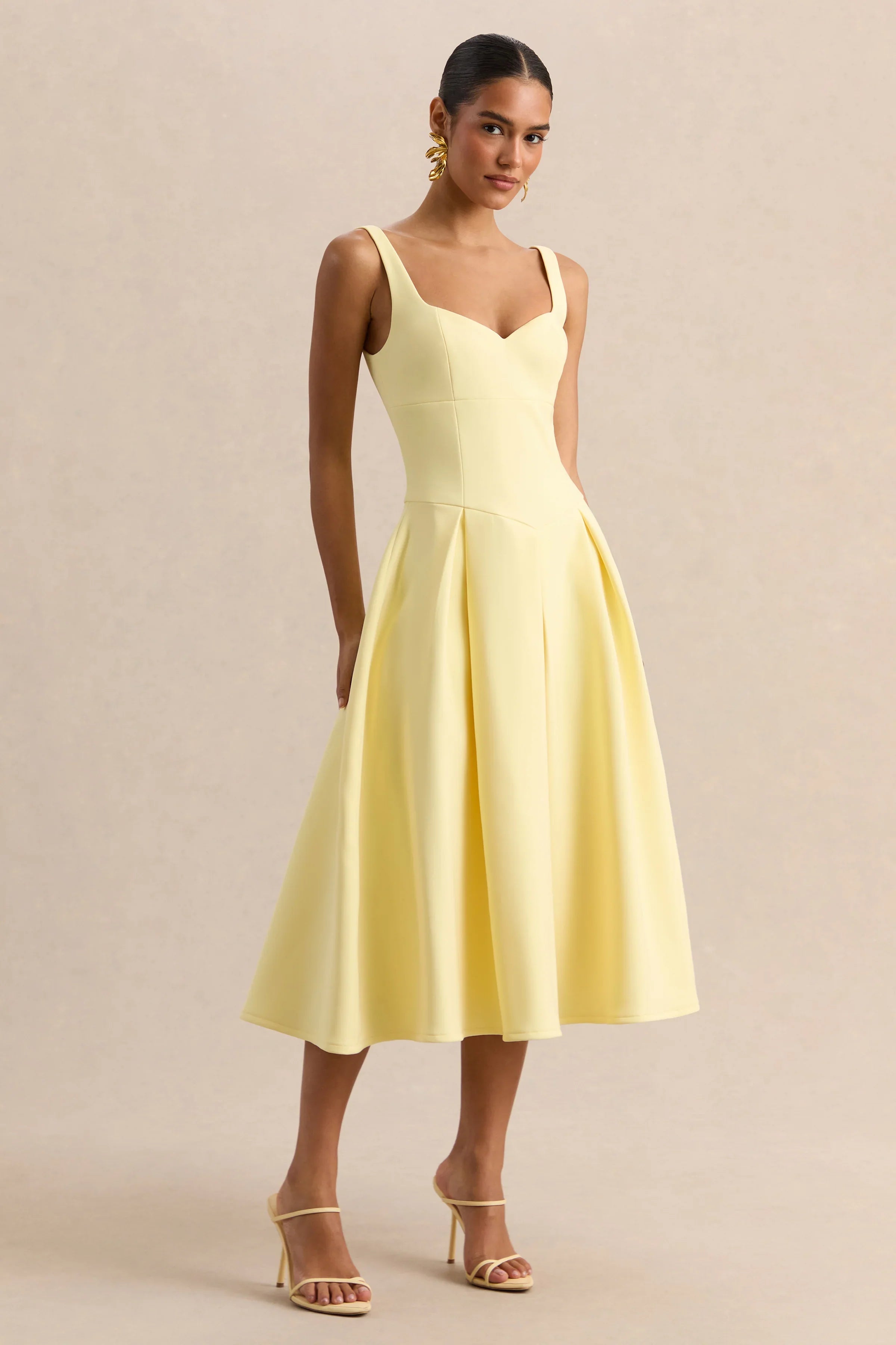 Greta Lemon Sweetheart Neck Midi Dress