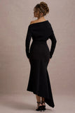 Lou Black One Shoulder Asymmetric Maxi Dress