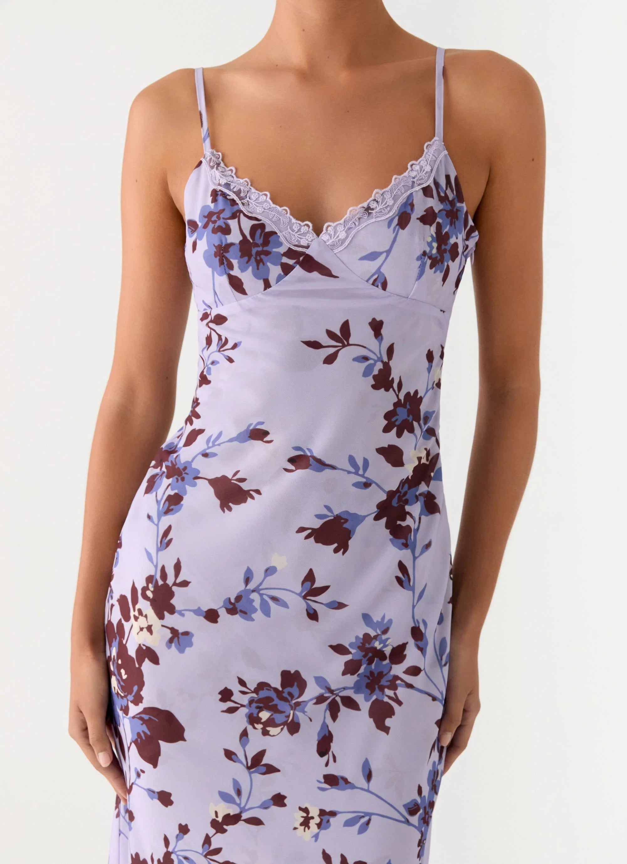 Bluma Lace Trim Midi Dress Antique Lilac Floral