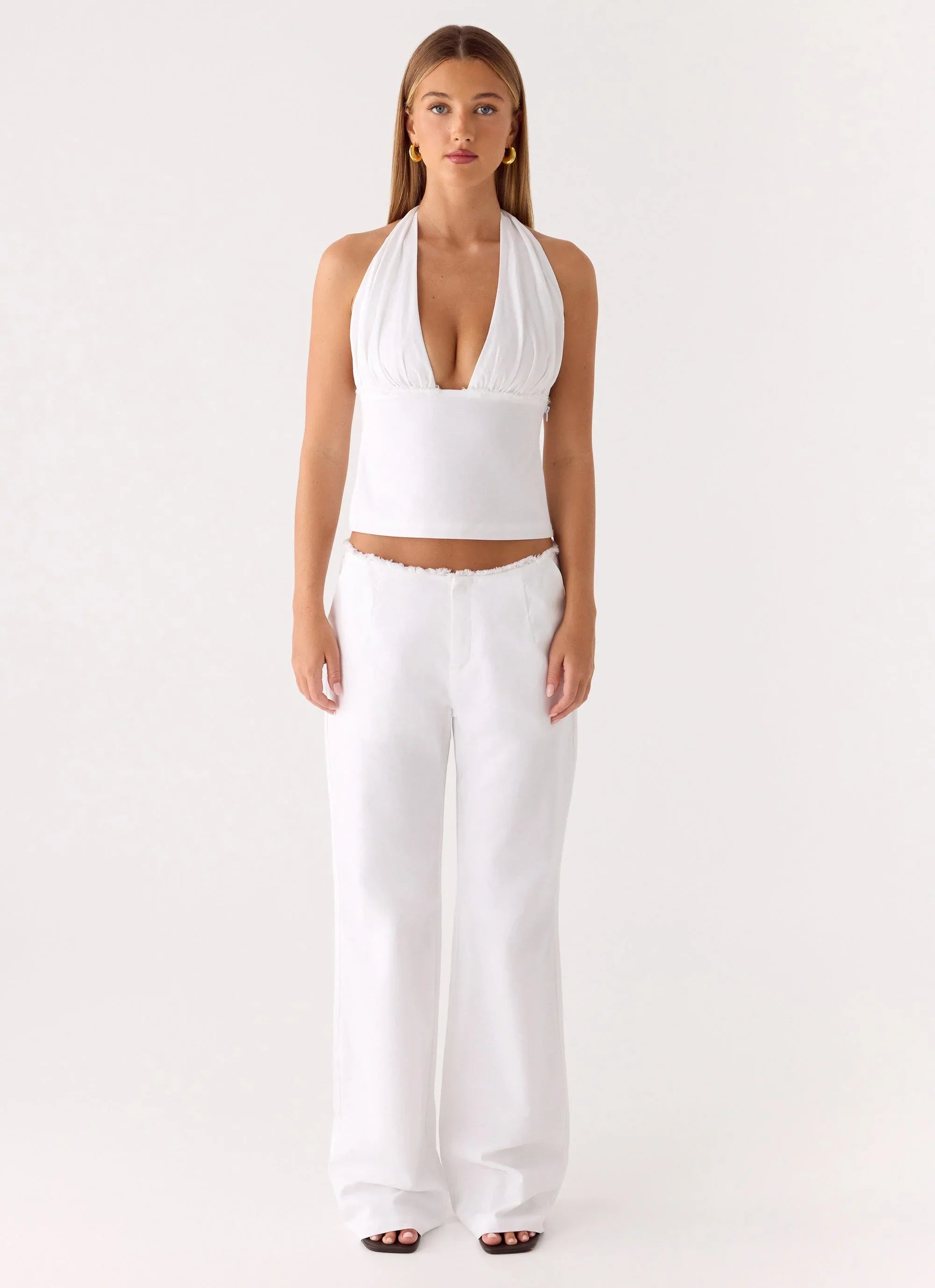 Josephina Linen Halter Top White
