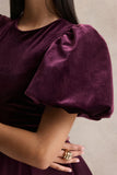 Seraphic Burgundy Velvet Puff Sleeve Midi Dress