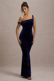 Neeka Navy Velvet Twisted Asymmetric Maxi Dress