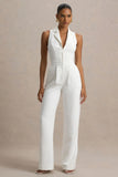 Trixie White Plunge Neck Tailored Jumpsuit