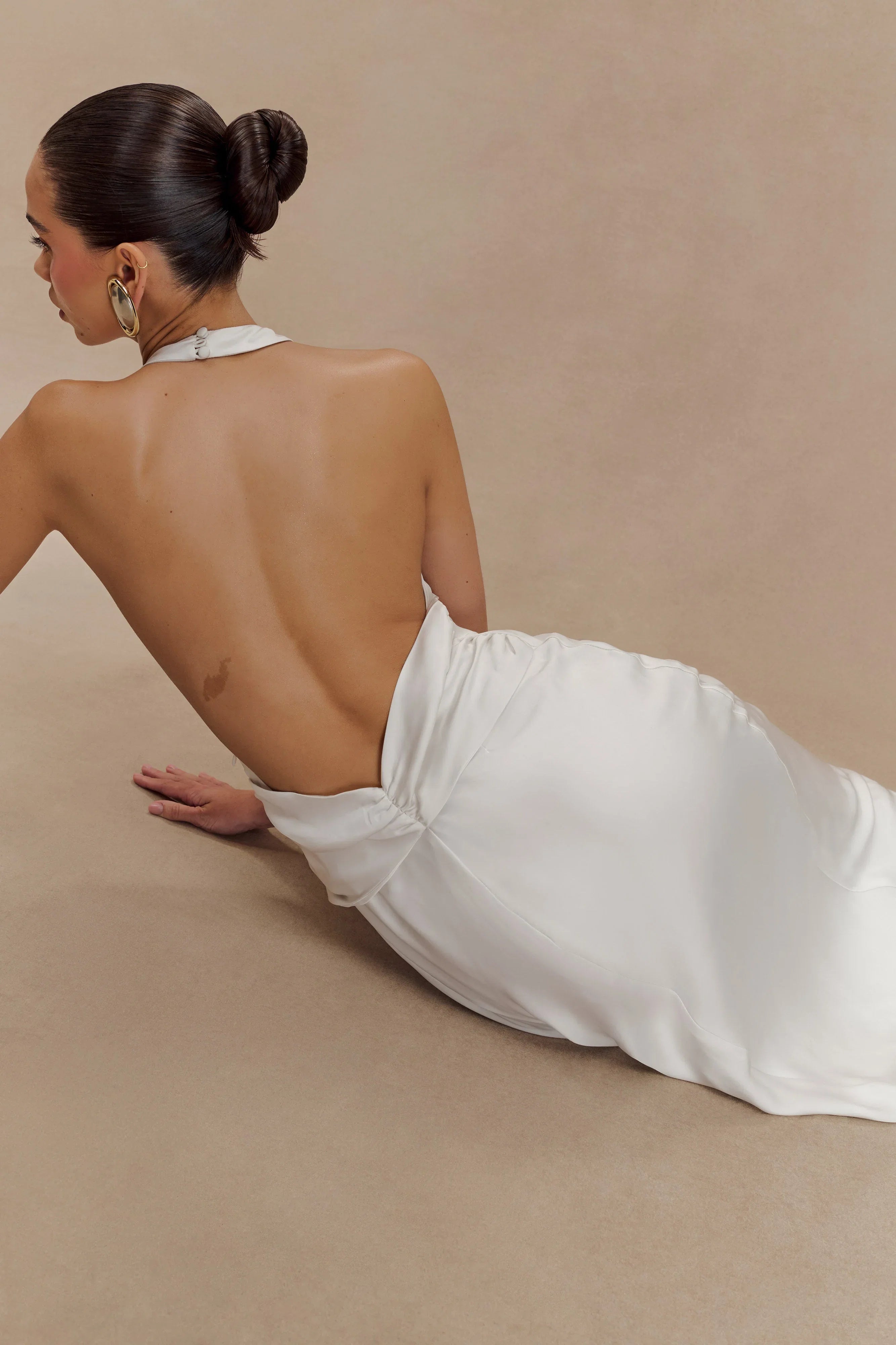 Rinna Satin Halter Maxi Dress Ivory