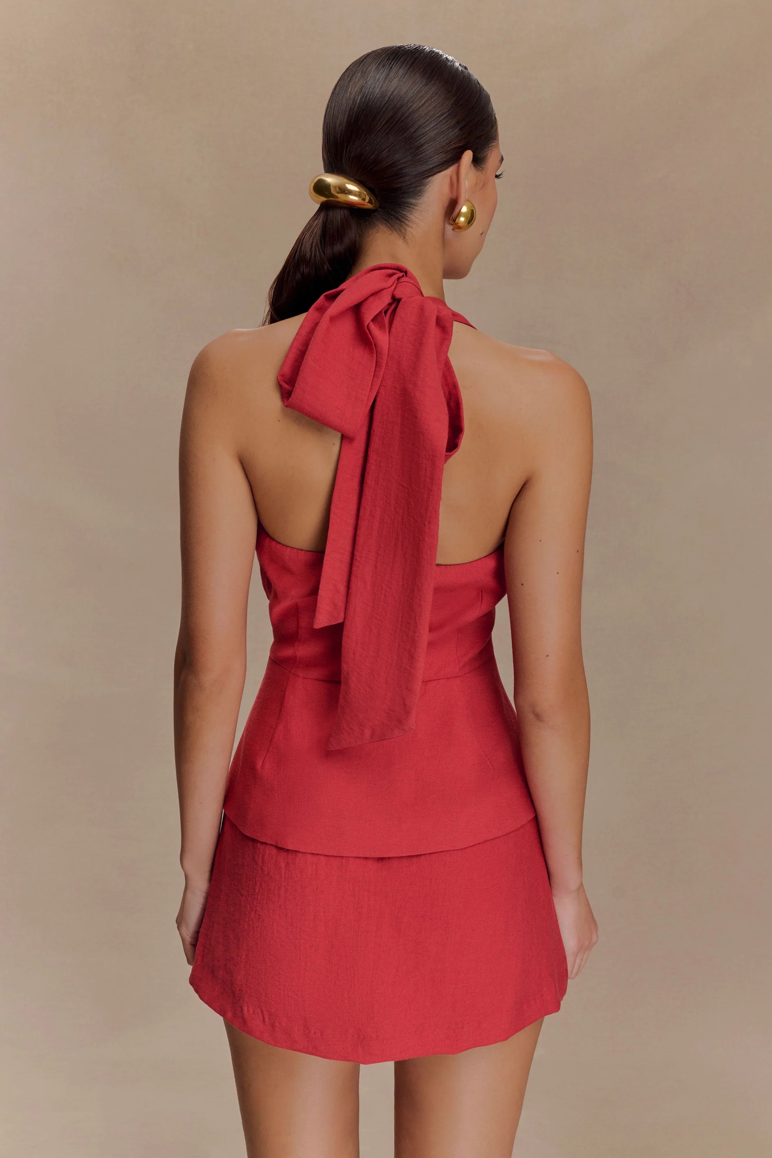 Kallie Linen Peplum Halter Top Burnt Rose