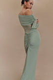 Kaitlin One Shoulder Slinky And Mesh Maxi Dress Basil