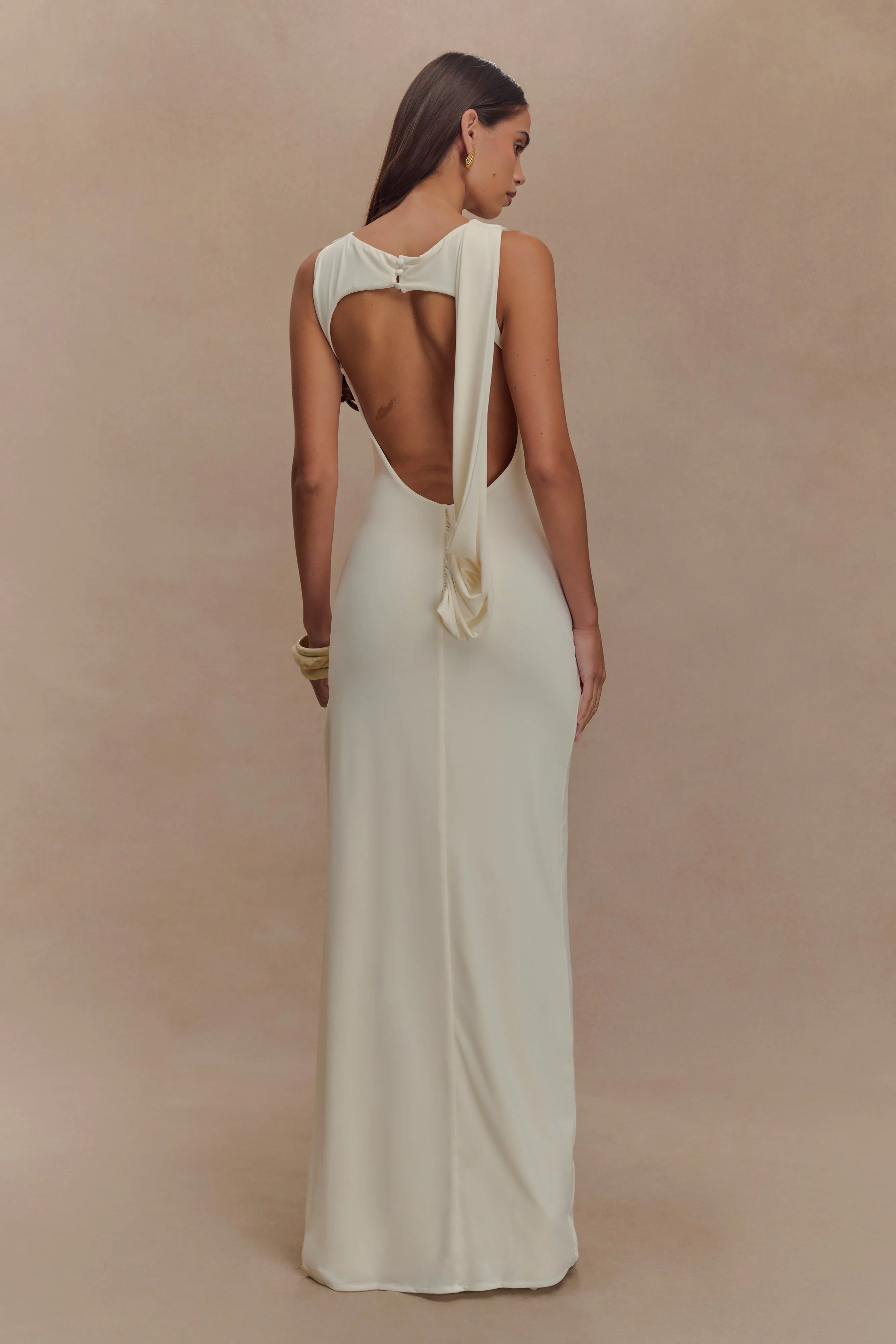 Henley Slinky Drape Maxi Dress Ivory